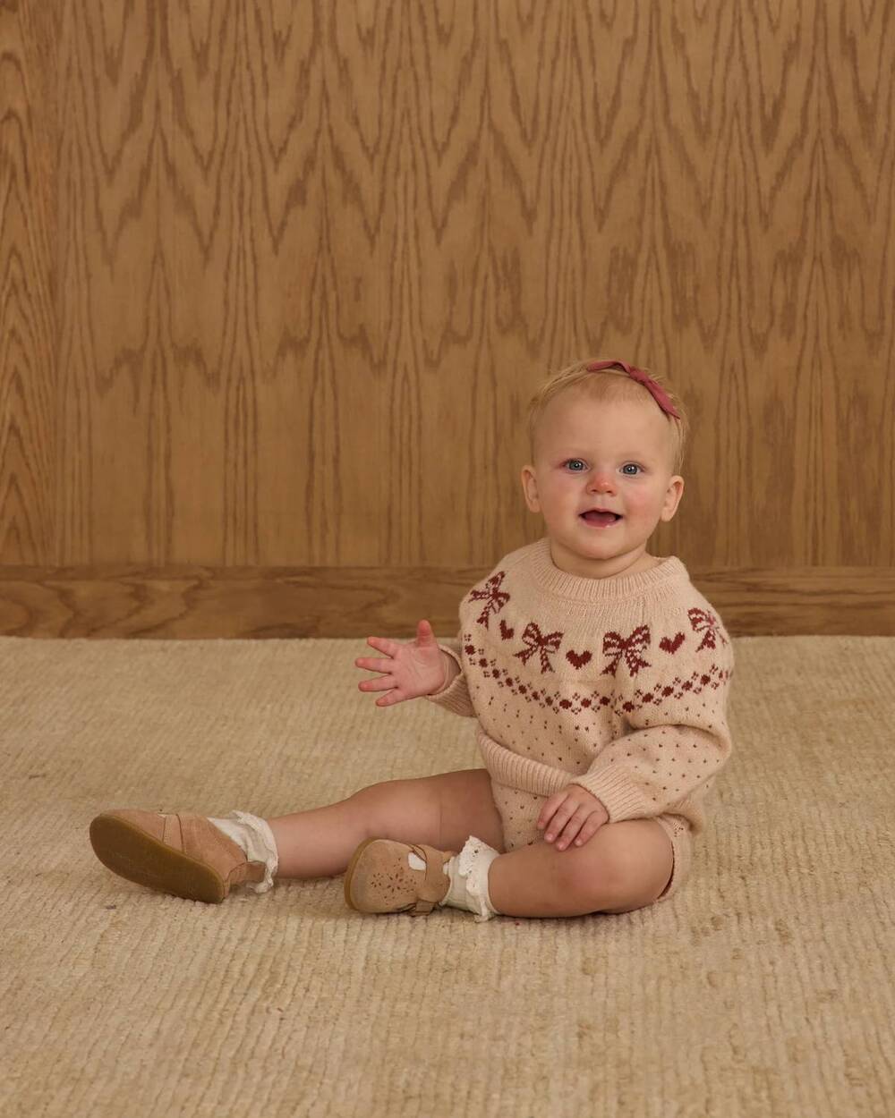 NEW RYLEE + CRU girls fairisle bows sweater in petal